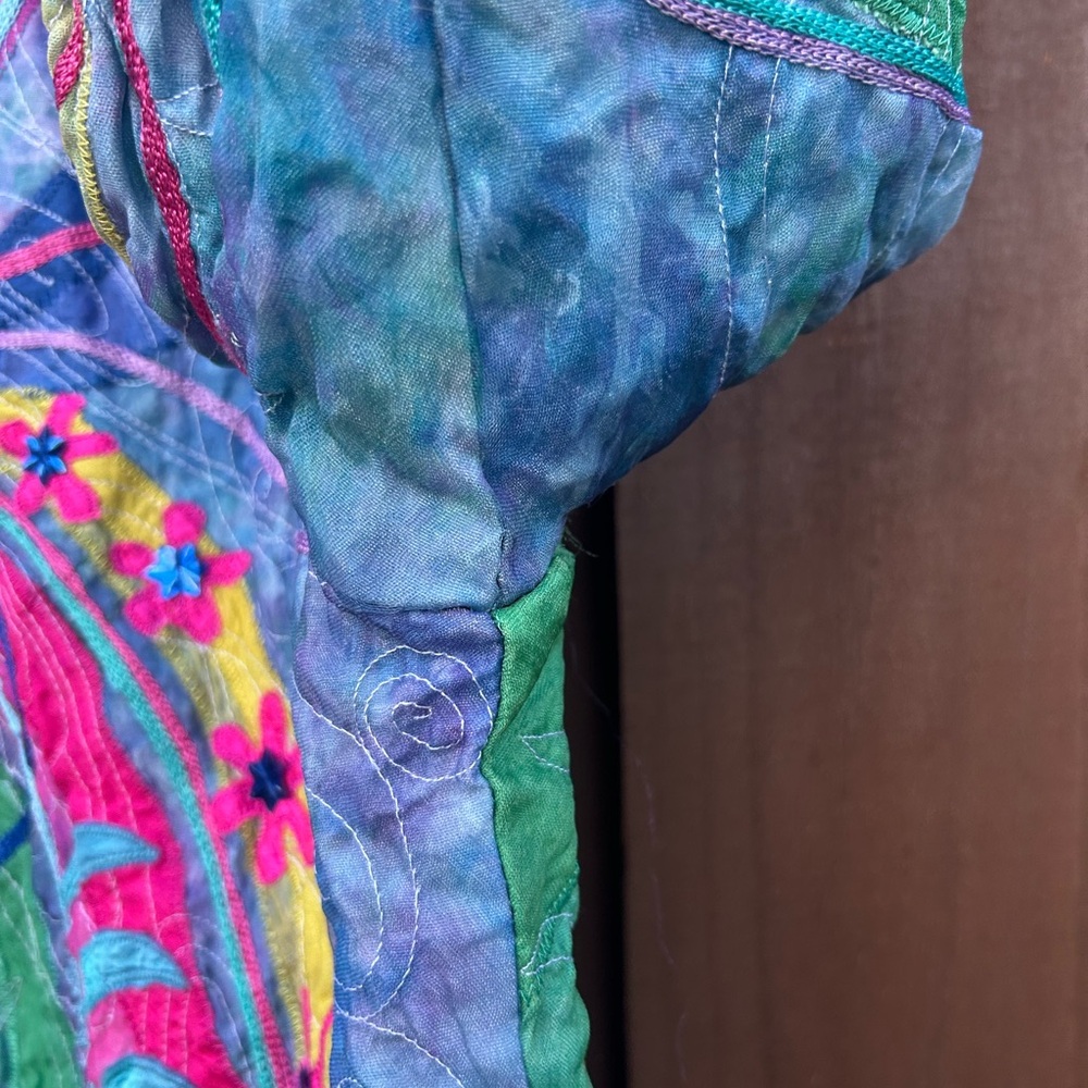 VINTAGE ANAGE Silk Appliqué Patchwork Jacket Lagenlook Art Wear 90s Funky Size M - Picture 9 of 16